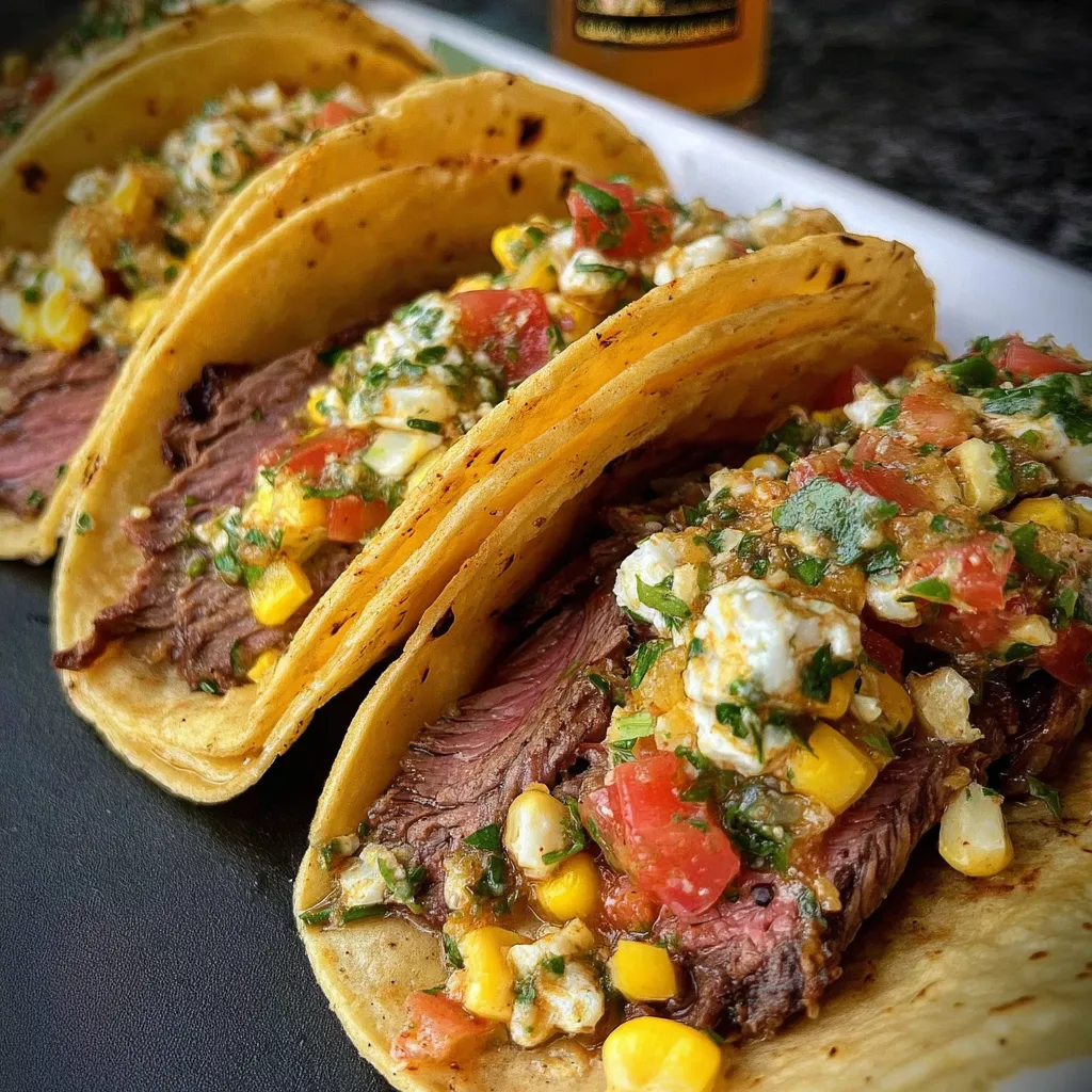 Ultimate Steak Tacos with Charred Corn Street Salsa and Cilantro Lime Crema